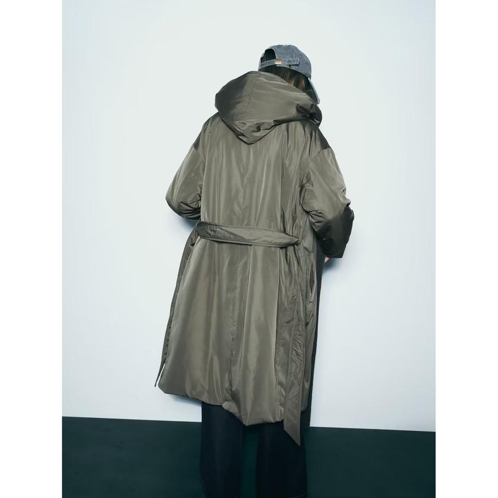 Autumn Winter Product Women's Fashion Casual Windbreaker Style Belt Hooded Cotton Coat