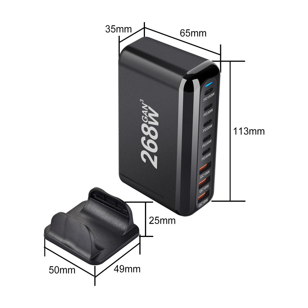 Новое быстрое зарядное устройство Gan USB C мощностью 268 Вт, 6-портовая зарядная станция-концентратор, быстрое компактное зарядное устройство GaN, адаптер питания, совместимое с M