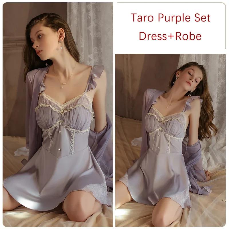 Пижама сексуальная женская ночная рубашка комплект ночная рубашка на подтяжках с бюстгальтером пижама женская сетчатый халат