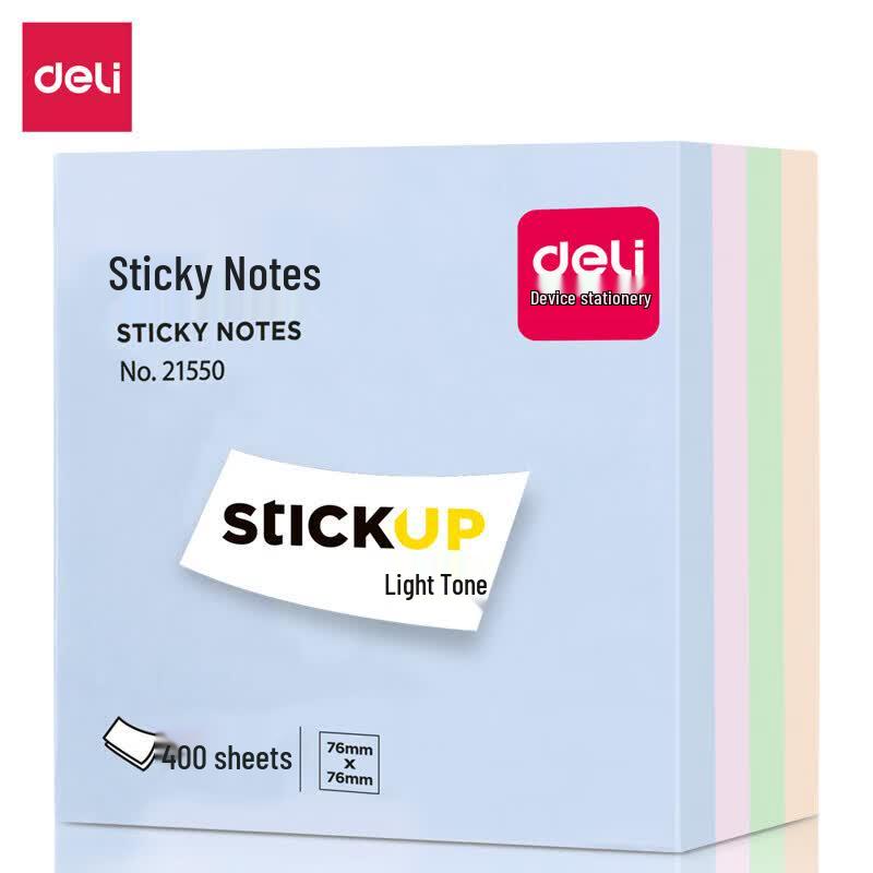 Deli 4-Color Pastel Sticky Notes, 76x76mm, 400 Sheets