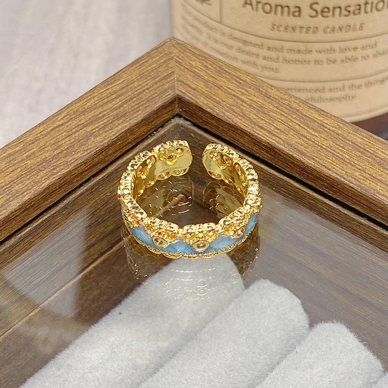 Средневековое Винтажное Цветное Эмалированное Цветок Бабочка Открывающийся Кольцо Женское Ретро Нишевое Высококлассное Легкая Роскошь Кольцо