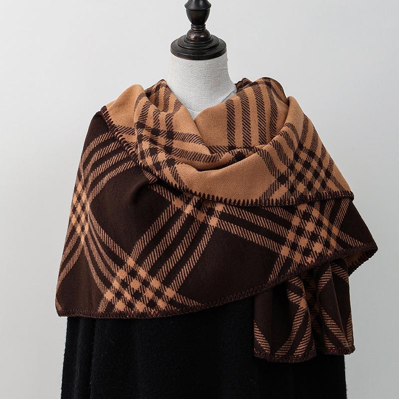 Double Sided Plaid Scarf for Women Winter Warm Wool Scarf Autumn and Winter Korean Style Cashmere Scarf with Atmosphere