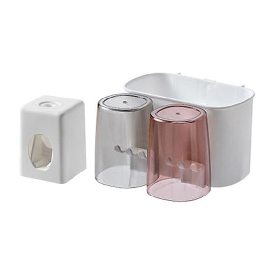 Toothbrush Holder Toothpaste Squeezer Set Simple Installation Wall Mounted Bathroom Toothbrush Holder with Storage Compartments