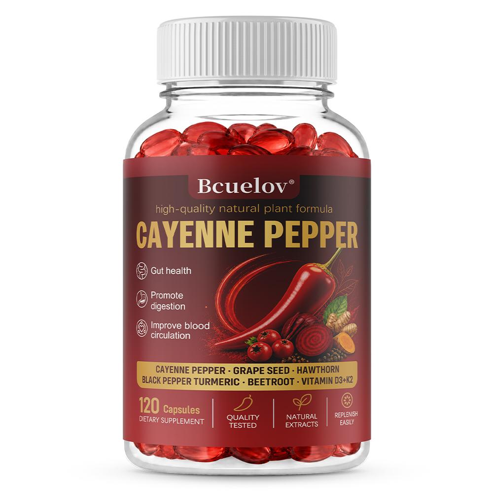 Bcuelov Cayenne Pepper Supplement, 300mg from 3000mg Fresh Pepper, with Turmeric & D3+K2, 120 Caps