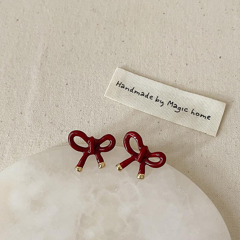 Французский ретро простой темперамент красные масляные серьги-капли в виде банта женская мода милые сладкие ювелирные изделия аксессуары подарки