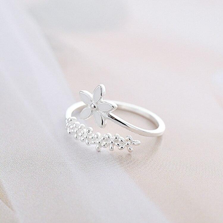 Korean 925 Sterling Silver Flower Adjustable Rings for Women Wedding Trendy Jewelry Anillos Jz156