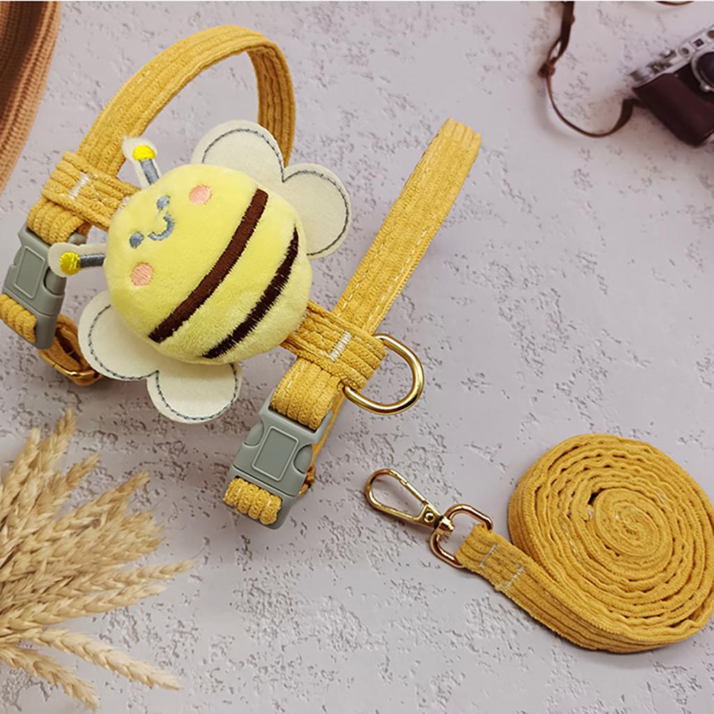 Cat Harness Leash Collar Set Adjustable Cartoon Bee Double Layer Dog Harness for Small Medium Pet Collar Leash Outdoor Walking