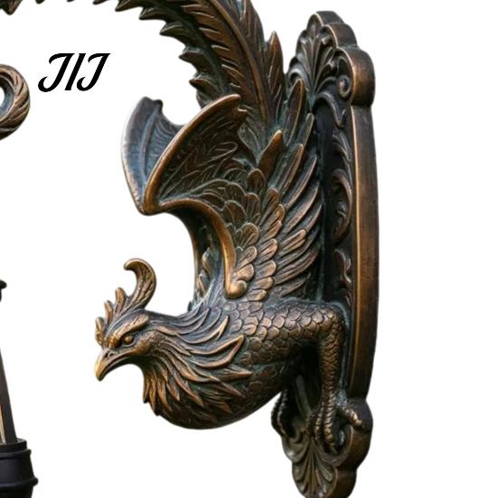 Солнечные фонари для крыльца, настенные светильники-фениксы, скульптура из смолы, уличный светильник, бронзовая отделка, декор для двора, водонепроницаемая ландшафтная лампа для сада