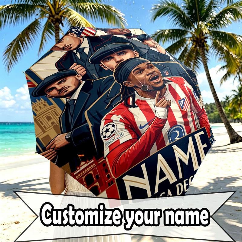 Custom Name Personalized Football Print Umbrella, Auto Open Close, 8‑Rib Sturdy Frame, Commute Camping Hiking Use, Birthday Gift
