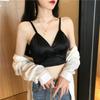 Women's Fashion Sexy Solid Color V-neck Satin Camisole With Chest Pad Bottoming Beauty Back Underwear