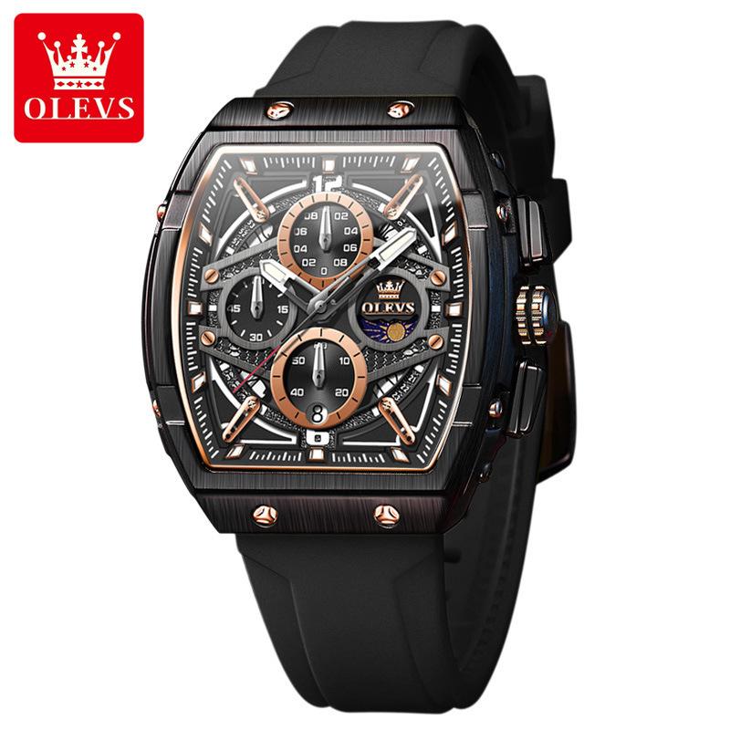 Men's Watches Hollowed Quartz Wristwatch Silicone Strap Tonneau Large Dial Design Waterproof Luminous Watch