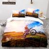 Dirt Bike Duvet Cover Set Motocross Rider Comforter Cover Motorcycle Extreme Sport Game Polyester Bedding Set For Kid Boys Teens