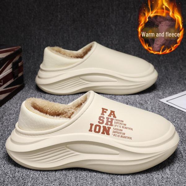 2024 Новые мужские водонепроницаемые хлопковые тапочки на каблуке — нескользящие, устойчивые к фекалиям, идеально подходят для использования в помещении и на улице осенью и зимой.