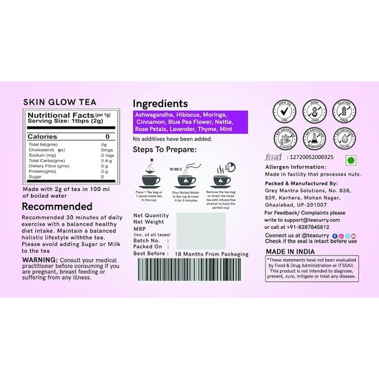 Чай для сияния кожи TEACURRY на 60 дней - (50 г) Органический чай для сияния кожи, питание и увлажнение кожи | 100% натуральный чай для сияния и мягкости кожи