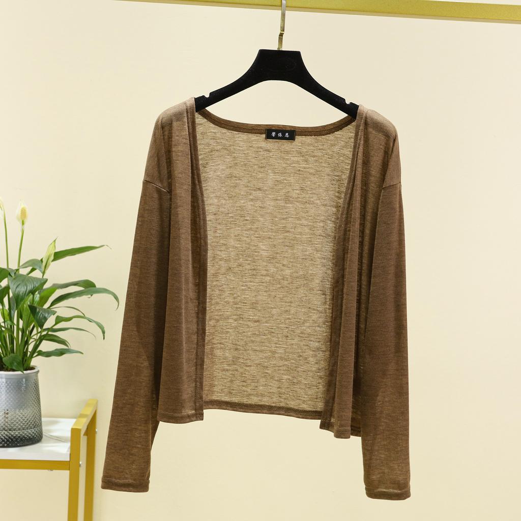 Модные однотонные кардиганы, женские летние блузки, повседневные блузки с длинными рукавами, женские тонкие топы-туники