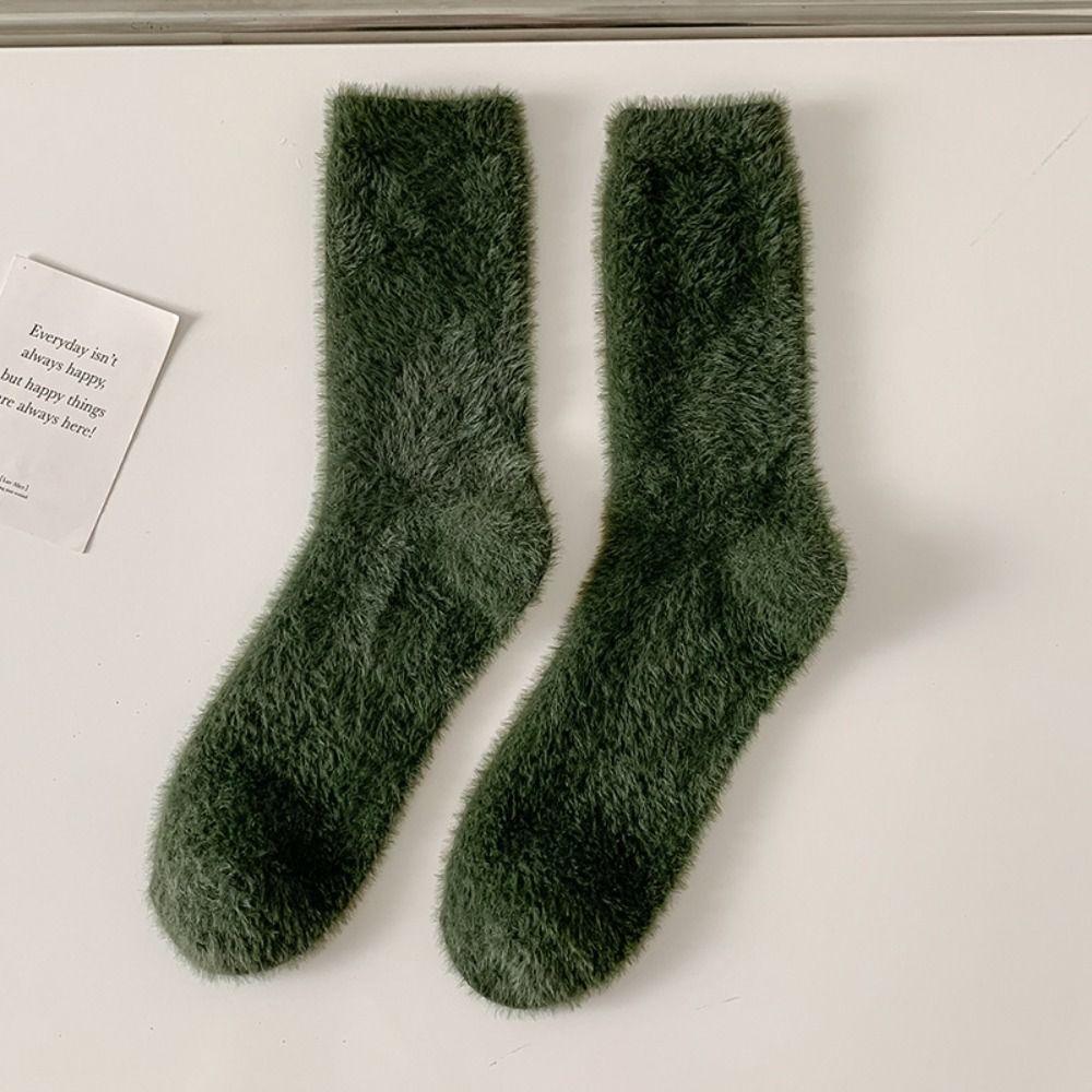 Solid Color Thick Fashion Trendy Middle Tube Hosiery Mink Velvet Man Socks Korean Style Socks