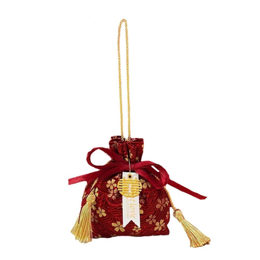 Pearl Pendant Canvas Flower Drawstring Bag Stripe Bowknot Floral Tassel Handbag Female/Girls