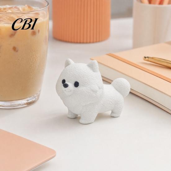 Dust-resistant Dog Figurine 3D Printing Ornament, White Matte Texture Fluffy Figurine, Durable Home Decor Mini Size Statue, for Office Desk Decoration