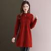 Turtleneck Knitted Dress for Women Loose Mid-length Sweater Dress Solid-color Casual Pullover Autumn and Winter