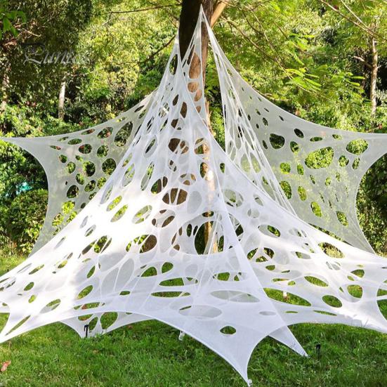 1 Set Halloween Spider Web with Stakes Glow In The Dark Stretchy Fabric DIY Cuttable Reusable Holiday Outdoor Garden Haunted House Decoration Cobweb