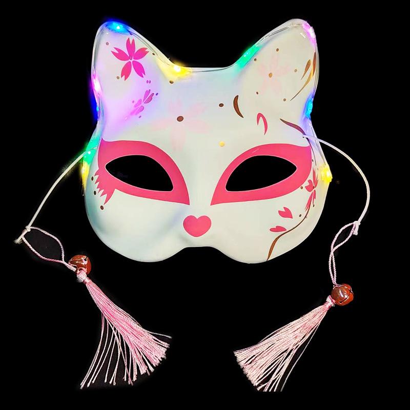 Luminous Cat Fox Mask - Hand-Painted Japanese Style Halloween Party Cosplay for Women