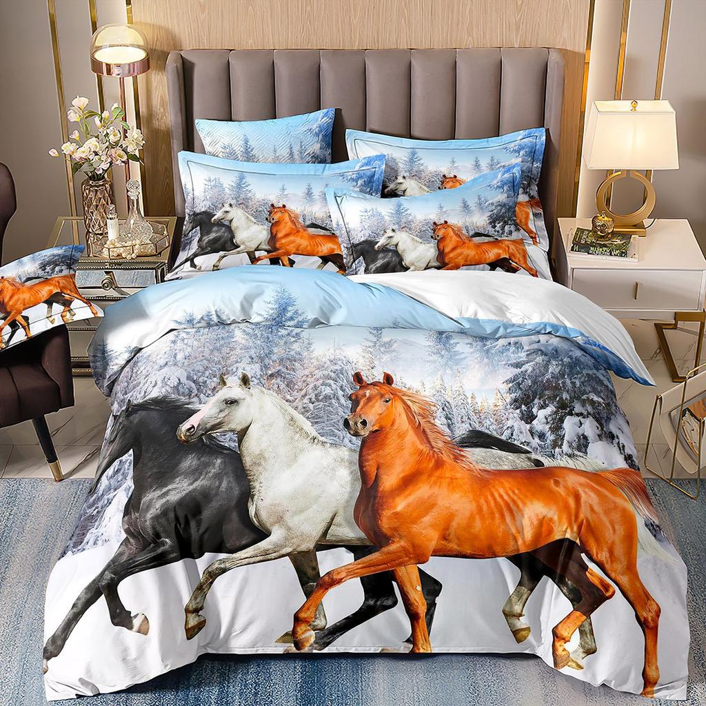 Лошадь Трехпредметный Цветок 3D Цифровая Печать Пододеяльник Простыня Наволочка Комплект Постельного Белья