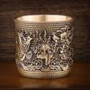 Antique Relief Dragon And Auspicious Slim Waist Cup  Tea Table Decoration Copper Cup Chinese Small Waist Cup