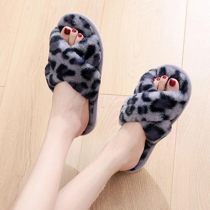 Fashion Women House Slippers Fur Fashion Warm Shoes Woman Slip On Flats Female Slides Cozy Home Furry Slippers