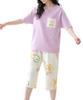 PHOLEEY Summer Short Sleeve Loungewear with a Round Cute and Length Loose and Gentle On the Skin Women's Pajamas, 100% Cotton, 2-Piece Set, Neck,