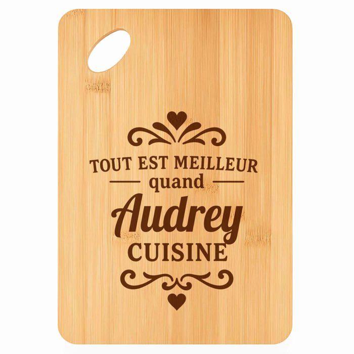 Planche à découper - PLANETEE - Meilleur quand Audrey Cuisine - Bambou - 30x20x1 cm - Trou d'accroche Ø24 mm