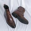 Мужская мода Осень Кожаные ботильоны на шнуровке с острым носком - Большие размеры Формальная и повседневная обувь хай-топ