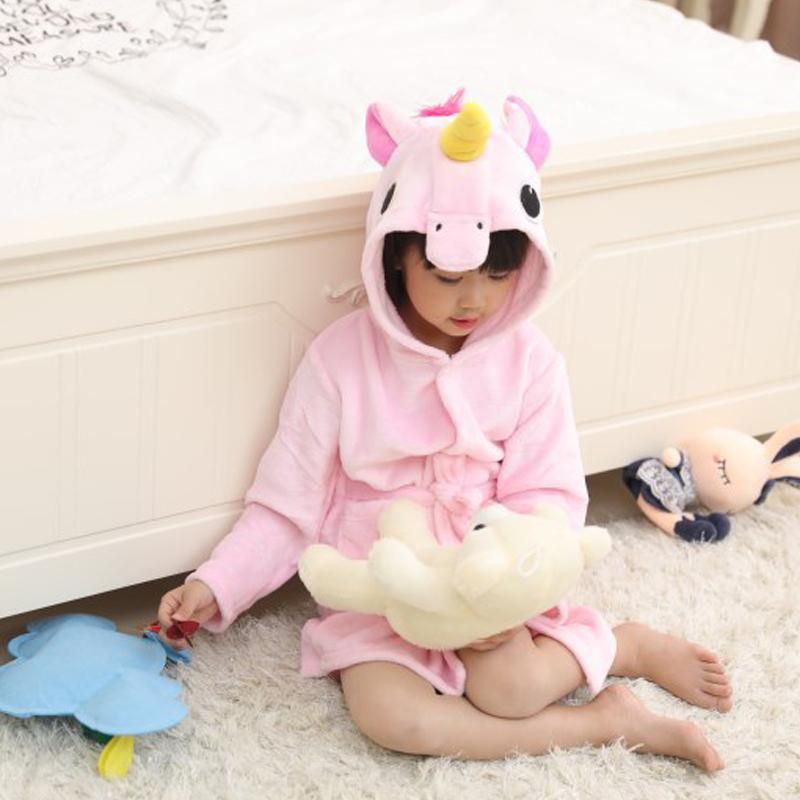 Kids Boy Girl Hooded Pajamas Bath Robe Unicorn Dressing Gown Nightwear Sleepwear