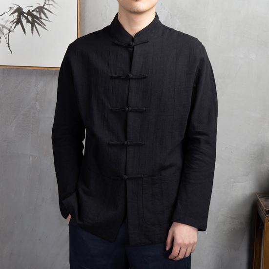 Men Autumn Chinese Style Shirt Top Mandarin Collar Long Sleeve Pockets Disc Button Traditional Kung Fu Tai Chi Shirt Tang Tops Uniform