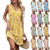 Women's Summer V-neck Casual Beach Vacation Style Vintage Floral Print Sleeveless Splicing Dresses