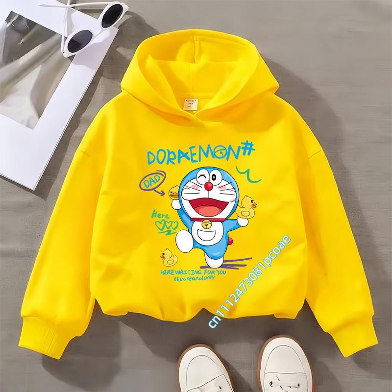 1-12 years old, long-sleeved Doraemon children's hooded sweatshirt for boys, girls' casual top with cartoon print