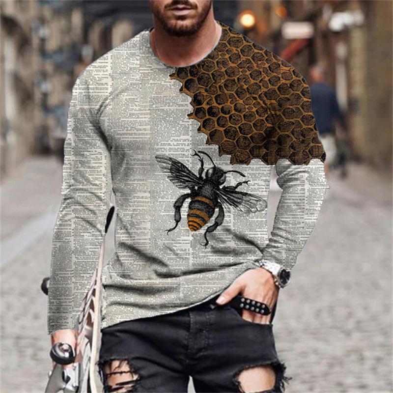 Весенне-осенние забавные футболки с 3D-принтом пчелиных сот, повседневные пуловеры с длинным рукавом, уличная одежда Харадзюку, мужские футболки