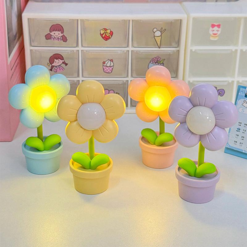 Mini Led Flower Night Light Cute Small Table Lamp Desktop Ornament Bedside Bedroom Ambient Lights Children Toy Kids Holiday Gift