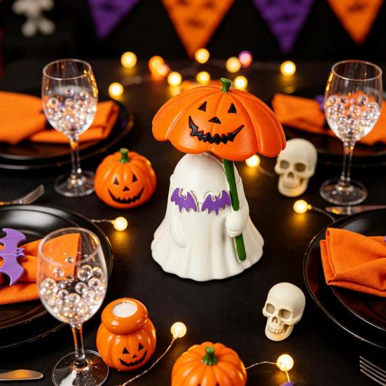 Фигурка призрака из смолы на Хэллоуин с тыквенным зонтиком и очками-летучими мышами, для домашнего праздничного декора, креативная статуэтка для вечеринки, настольная