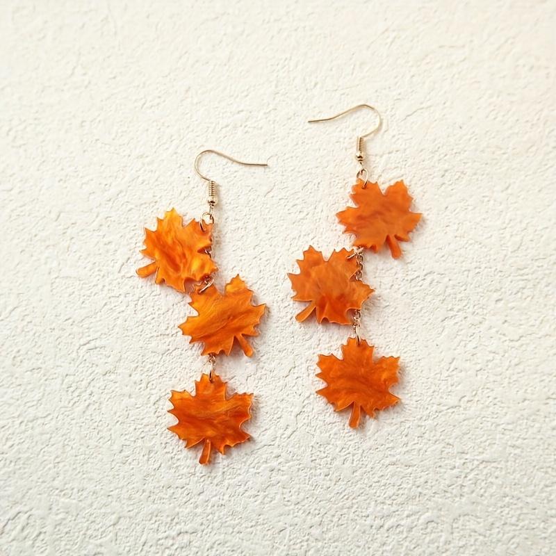 Autumn Style Long Maple Leaf Acrylic Long Earrings Retro Beautiful Ear Jewelry