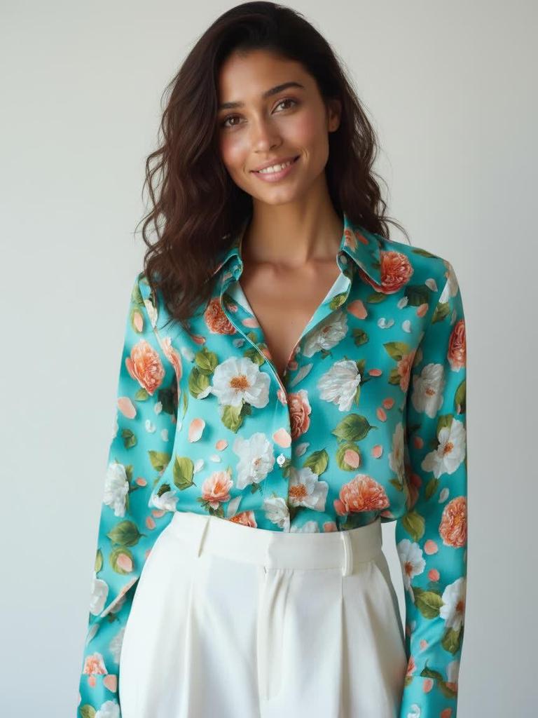 Женская повседневная свободная рубашка с длинным рукавом и принтом в европейском и американском стиле