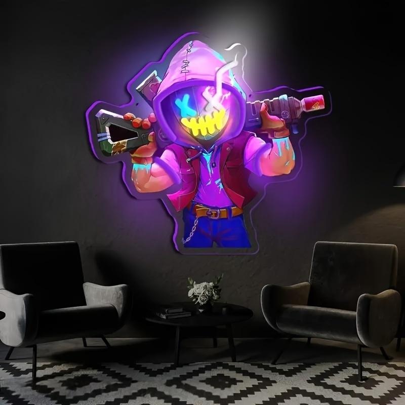 Неоновое светодиодное настенное искусство - УФ-печать, многоцветный пластик, управление переключателем, настенное крепление, питание от USB, без батареи, долговечное для декора игровой комнаты и бара