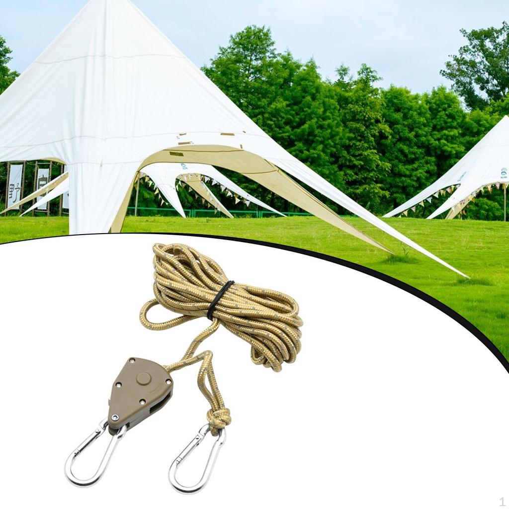 Rope Hanger Ratchet Strap Lightweight 12ft Reflective guyline with Pulley for Awning Tents Camping
