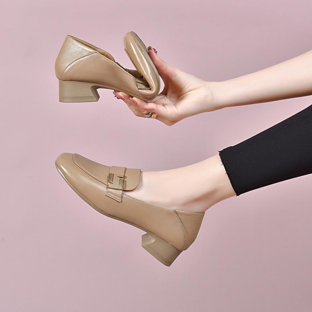 Женские весенние туфли из овчины с квадратным носком, с мелким вырезом, закрывающие стопу, туфли-лодочки на низком каблуке, маленькие кожаные туфли, рабочая обувь