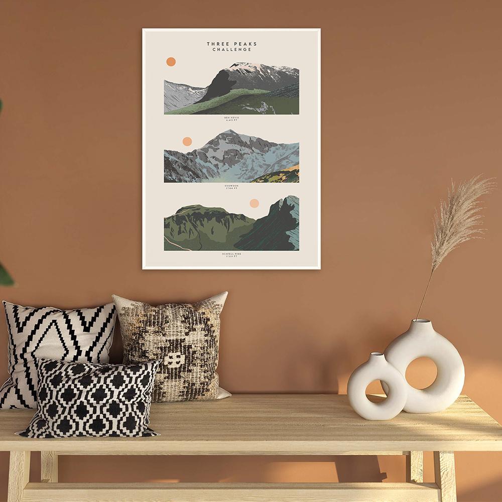 Абстрактные Три Пика Гора Настенная Картина на Холсте Великобритания Туристический Плакат Скафелл Пайк Сноудон Бен Невис Печать Картина Гостиная