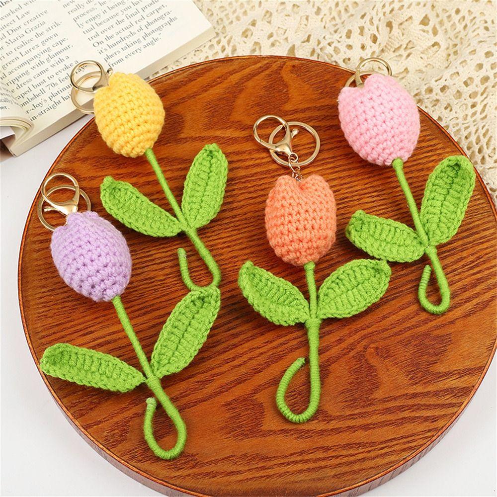 Sweet Cute Crochet Flowers Cartoon Weaved Keyrings Girl Women Knitted Keychain Car Pendant