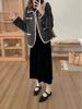 Plus Size Black Velvet A-line Skirt for Women - Spring/Autumn 2026 Collection: High Waist, Loose Fit, Mid-Length