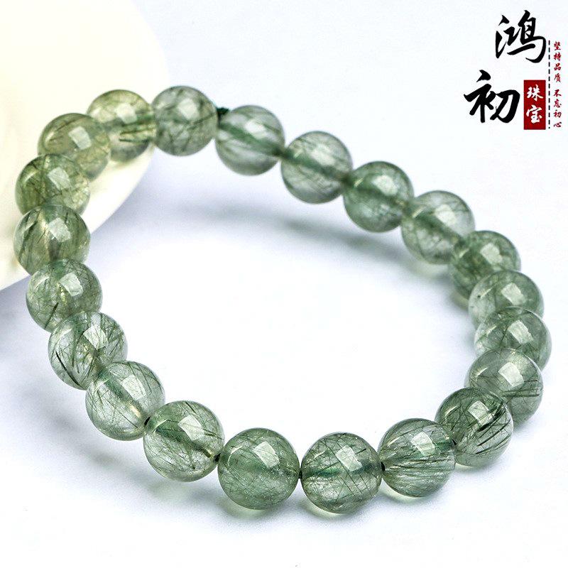 Браслет из бусин натурального ледяного зеленого рутилового кварца Hongchu Crystal, браслет из зеленого рутилового кварца «Кошачий глаз», браслет из зеленого рутилового кварца «Карандаш»