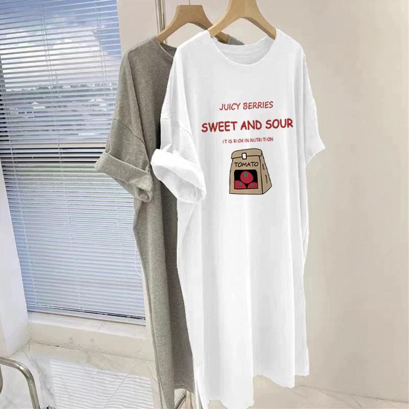 Letter Print Dress Summer New Korean Fashion Loose Casual Long T-shirt Skirt Short Sleeve Lazy Skirt