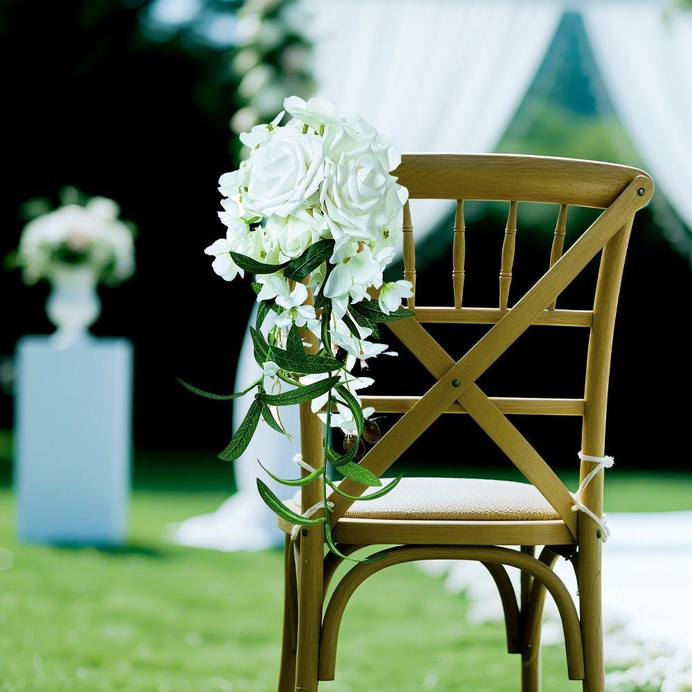 Роза эвкалипт свадебный стул спинка цветок деревенская скамья роза цветок на открытом воздухе свадебная церемония