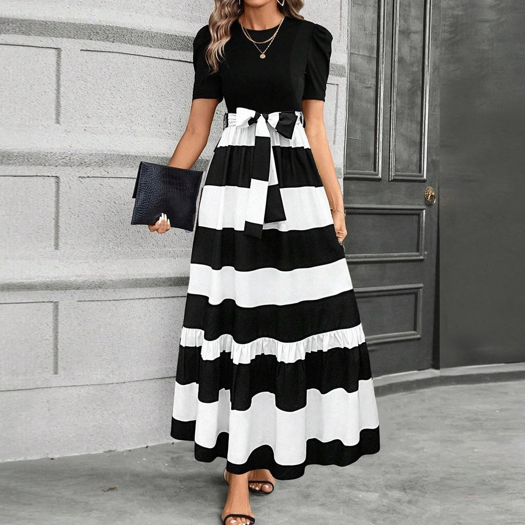 Женское платье с цветочным принтом и высокой талией, модное и элегантное